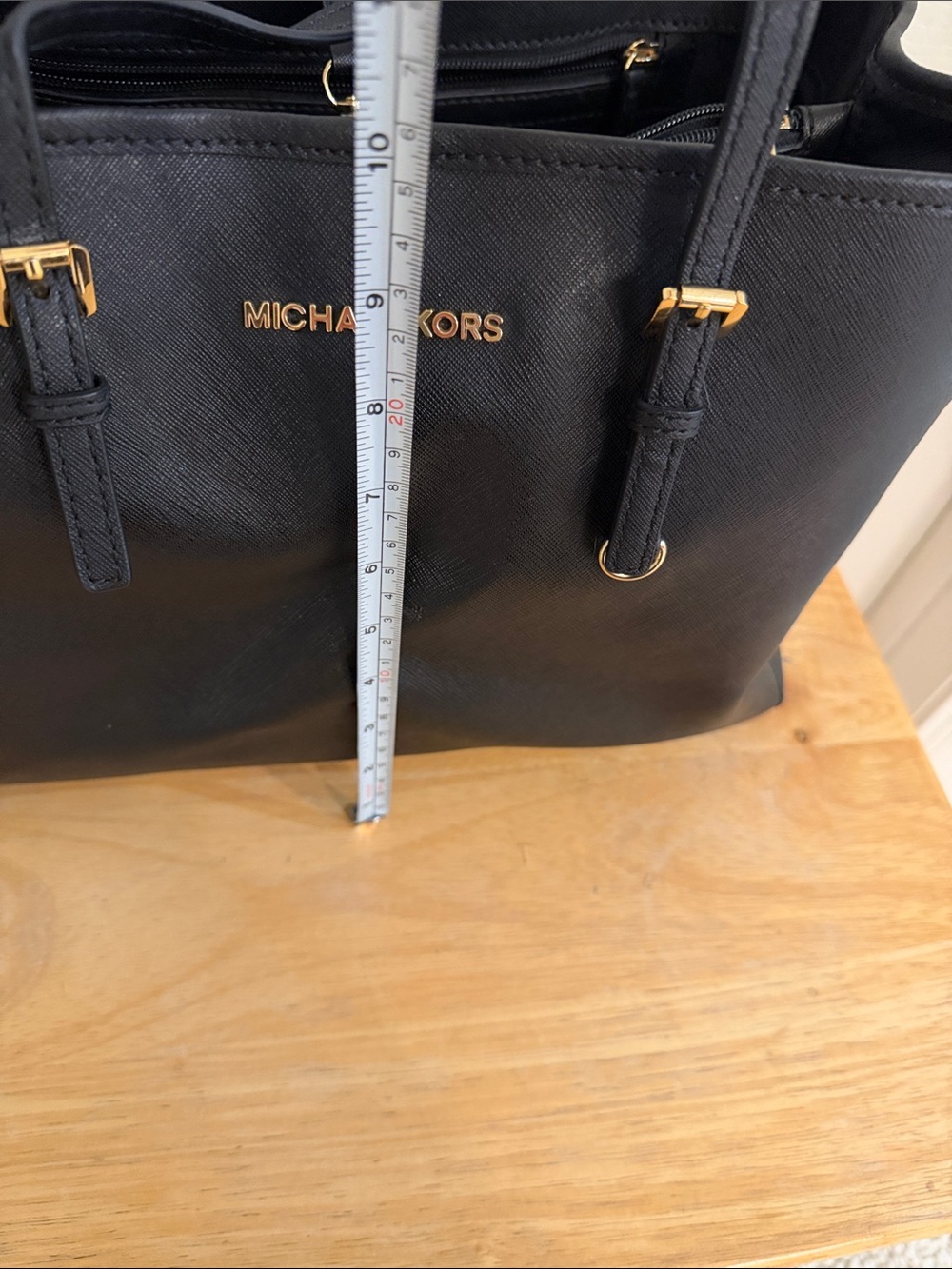 Michael Kors Large Black Leather Bag with Gold Accents - Picture 11 of 14